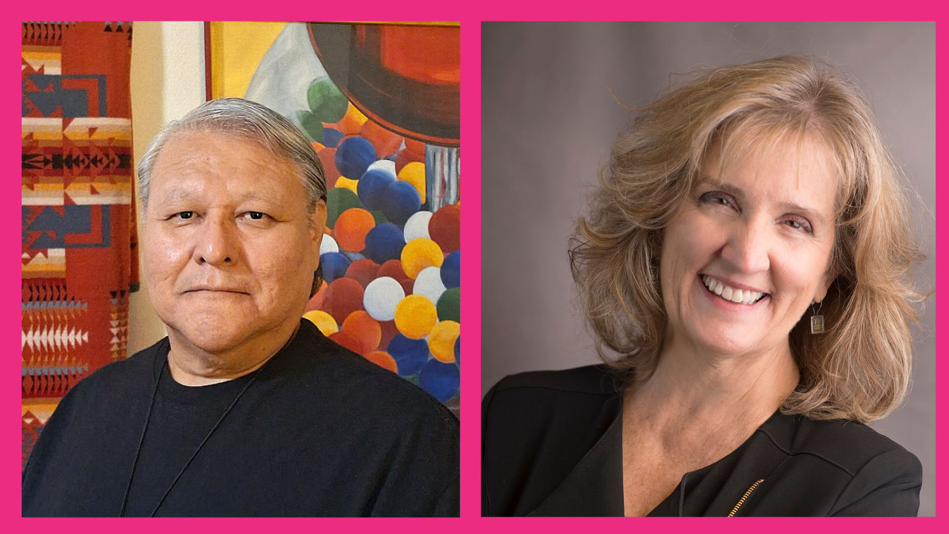 Culture Pop Keynote Speakers from left, Colorado Poet Laureate Crisosto Apache, and Becky Safarick