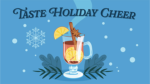 Festive illustration showcasing a warm beverage garnished with lemon, cinnamon, and spices for holiday celebrations.