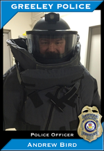 Officer in specialized protective gear representing the Greeley Police Department.