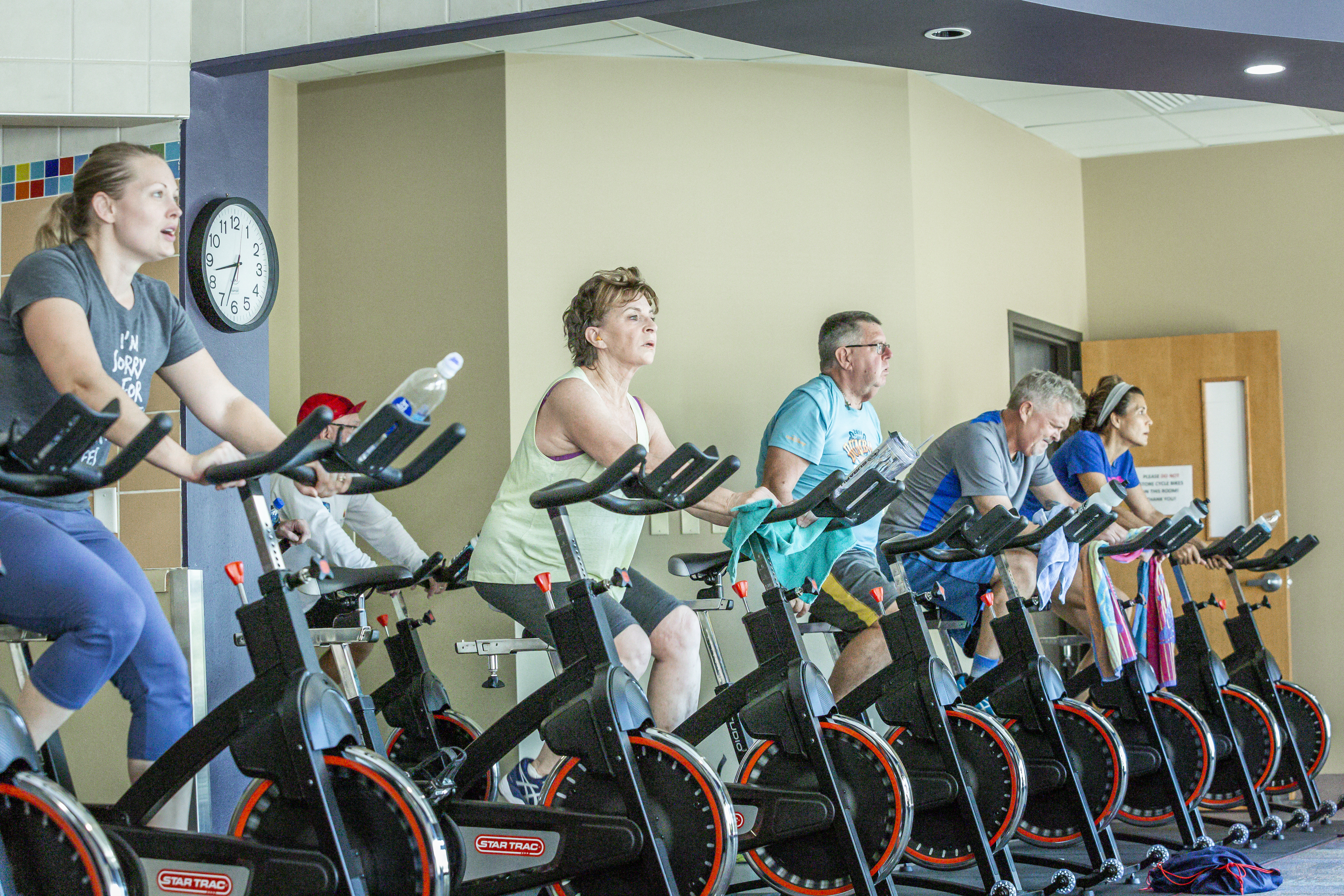 Cycling class photograph taken at the Family FunPlex