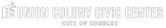 Logo for the Union Colony Civic Center website with a white logo icon on the left and text on the right showing the name of the center and City of Greeley under it
