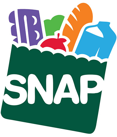 Illustration representing SNAP with groceries in a bag.