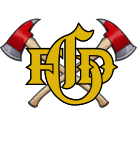 The official logo featuring crossed axes and golden initials representing the Greeley Fire Department.