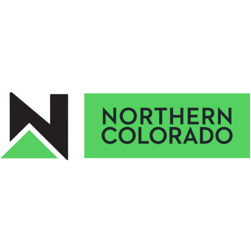 This image depicts the logo for Work in NoCo.  A bright green rectangle contains the words "NORTHERN COLORADO" stacked on top of each other and in black letters.  To the left of these words is a logo element with a letter "N" sitting atop a bright green triangle.