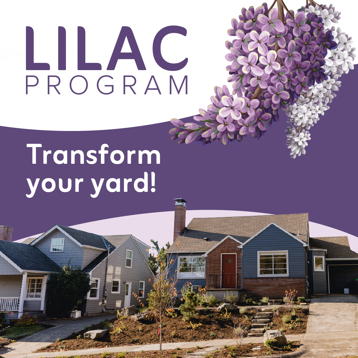 graphic for the program local initiative for landscaping and community. Has a picture of a house with some waterwise landscaping.