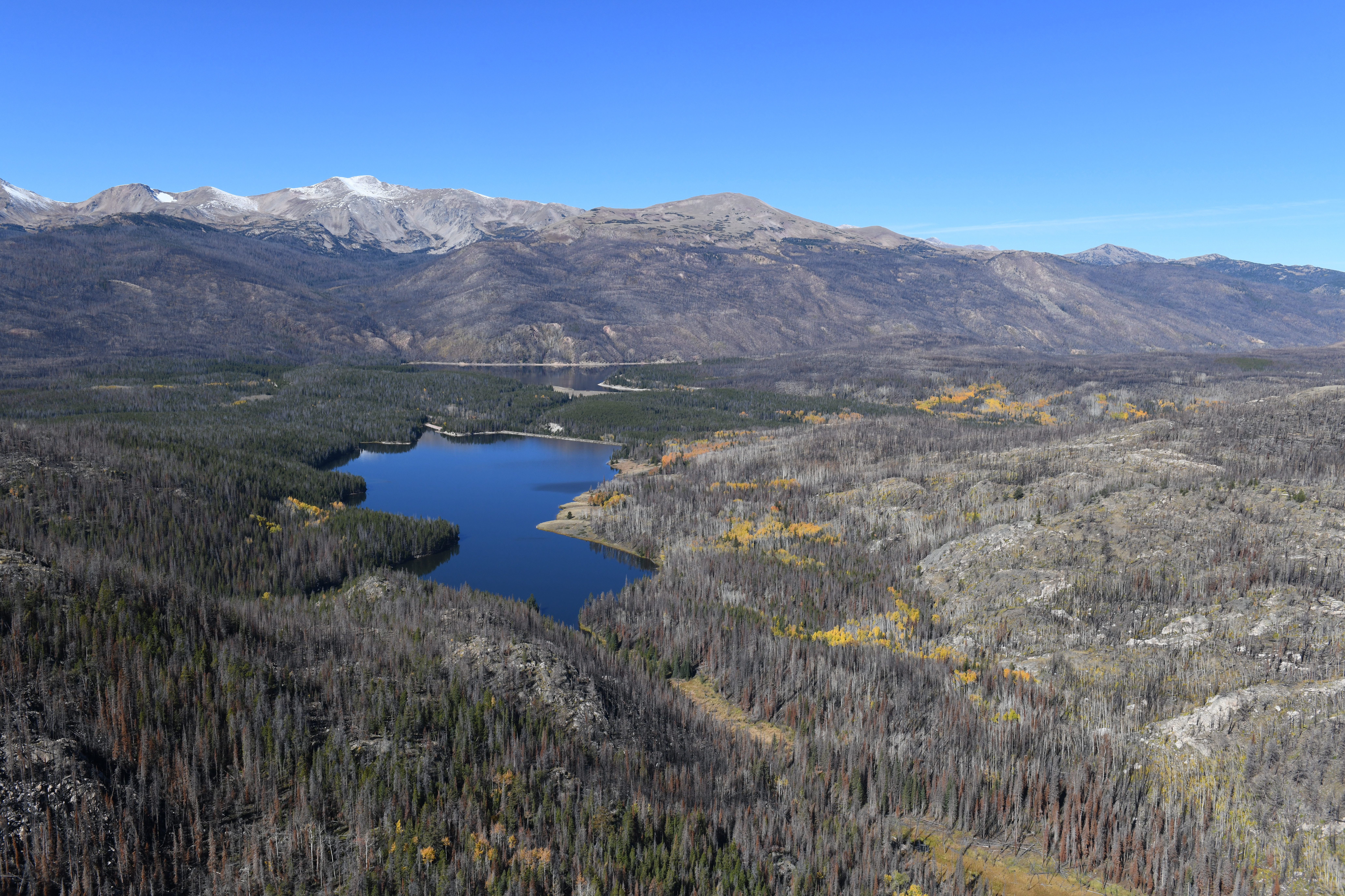 Picture of mountains and a reservoir. 