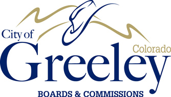 Logo representing City of Greeley Boards and Commissions with text and graphics.