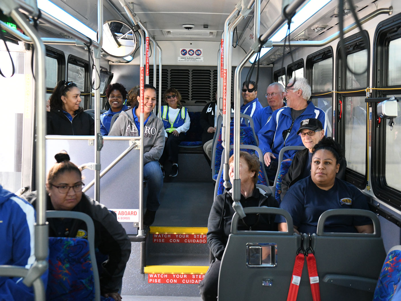 GET staff sitting inside a bus