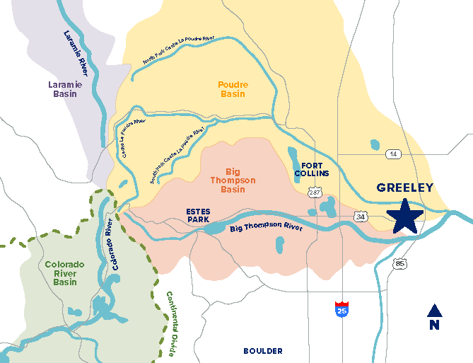 A map of overview of Greeley water system
