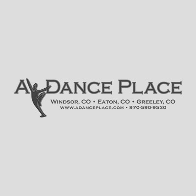 A Dance Place logo with info about their locations at Windsor, Eaton, and Greeley CO, website at www.adanceplace.com, and phone 970-590-9530