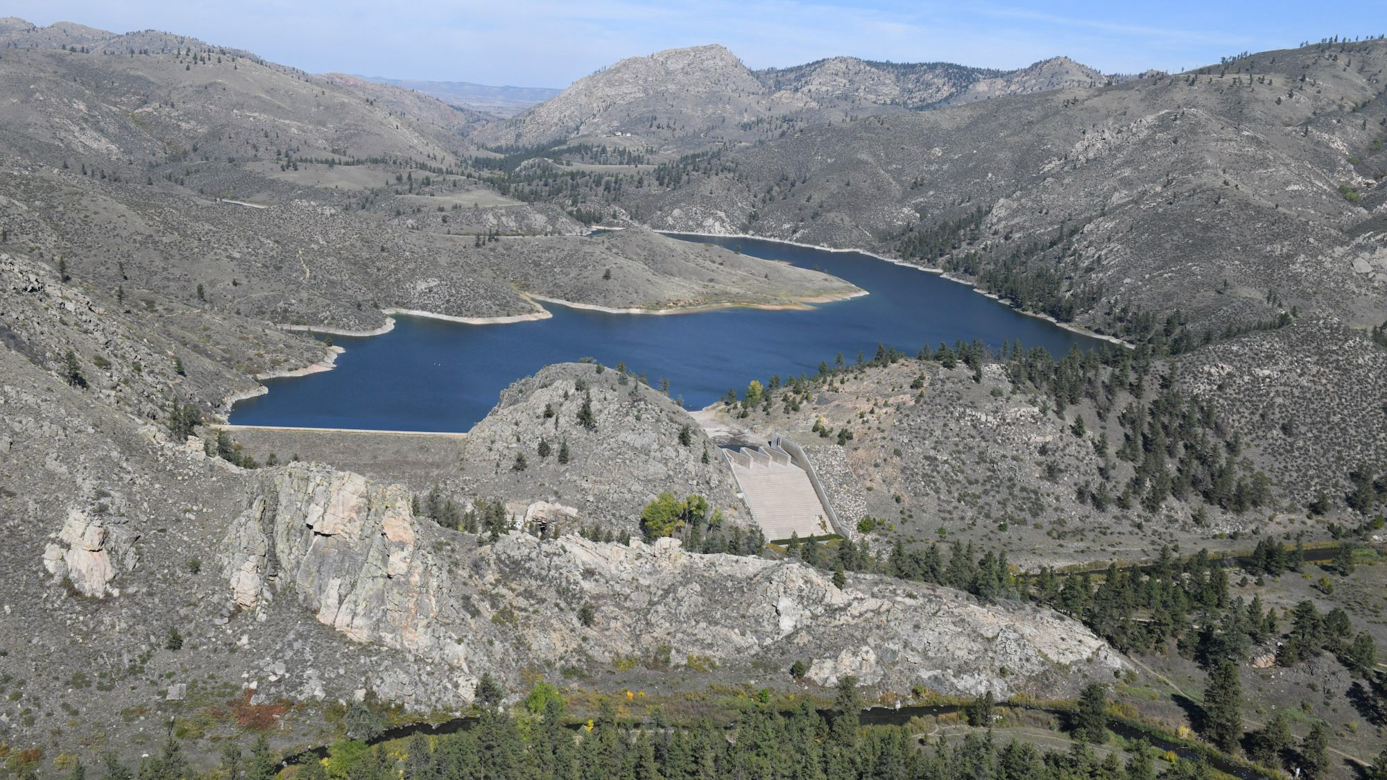 Aerial view of Milton-Seaman Reservoir, one of six high-mountain reservoirs used by the City of Greeley to store water.