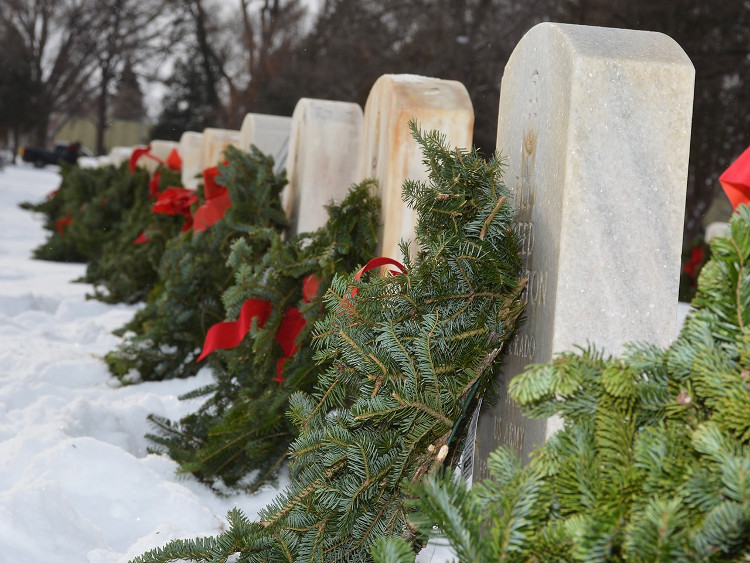 Wreaths on graves at Linn Grove Cemetery.