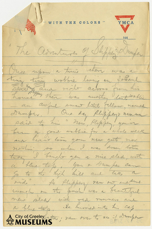 Handwritten page with a bedtime story titled "The Adventures of Slippery and Dumper"