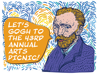 Artwork promoting the 43rd Annual Arts Picnic featuring a whimsical depiction of Van Gogh.