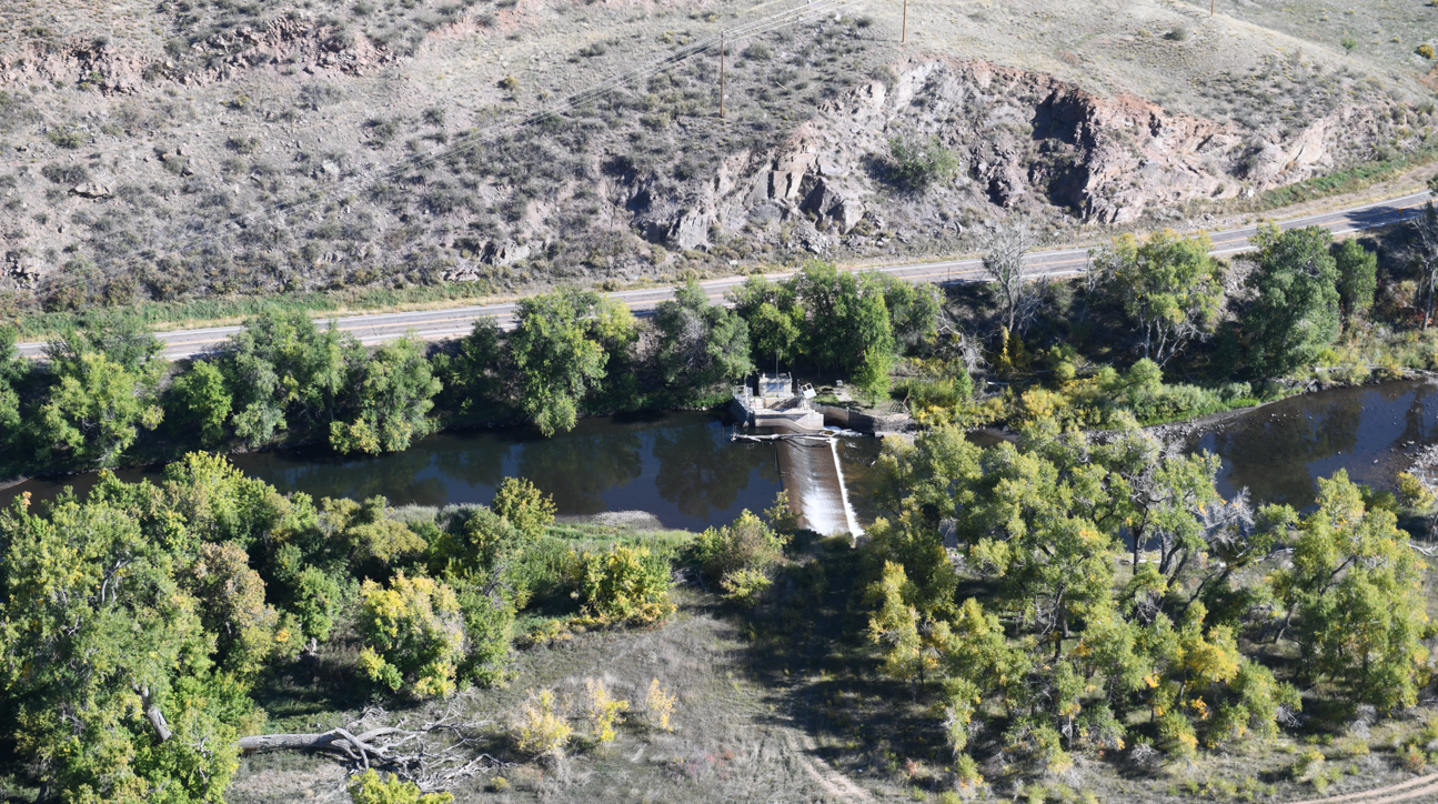 an arial picture of the Poudre diversion