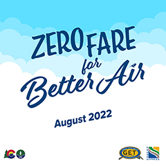 Promotional image encouraging free fares for cleaner air in August 2022.
