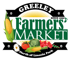 A vibrant logo showcasing the Greeley Farmers Market, featuring fresh produce and flowers.
