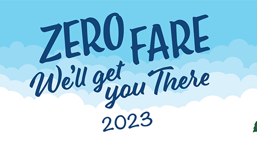 Promotional banner highlighting the Zero-Fare transportation program with a message of accessibility.