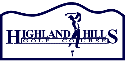 A logo featuring a golfer silhouette and text reading Highland Hills Golf Course.