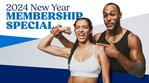 Promotion for new gym memberships in 2024 encouraging fitness and health.