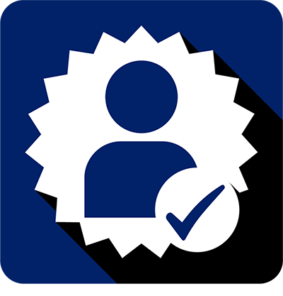 Person avatar on  badge with a check